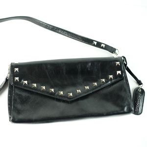 CYNTHIA ROWLEY black leather studded purse clutch